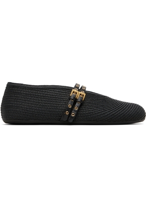 ALAÏA Black Paper Straw Ballerina Flats
