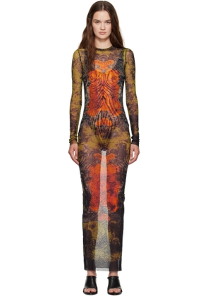Jean Paul Gaultier Khaki & Orange 'The Long Médaillon' Maxi Dress