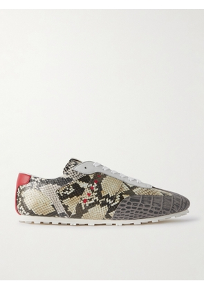 Marni - Logo-Embroidered Croc and Snake-Effect Leather Sneakers - Men - Gray - EU 40