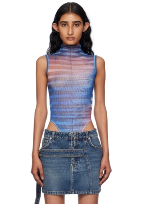 Jean Paul Gaultier Blue & Pink High Neck Printed Air Bodysuit