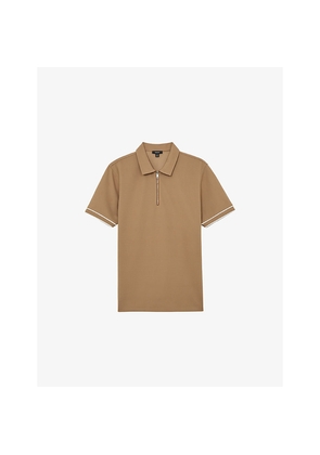 Mens Reiss Zain Short-Sleeved Stretch-Woven Polo Shirt