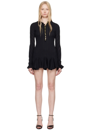 Conner Ives Black Pointelle Long Sleeve Henley Minidress