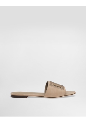 Dolce & Gabbana Suede Slippers With Rhinestones - Woman Slides And Mules Beige 37