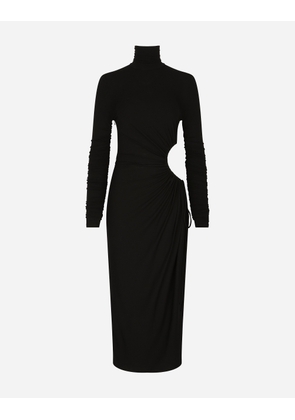 Dolce & Gabbana High-necked Jersey Calf-length Dress With Cut-out - Woman Dresses Black Viscose 42