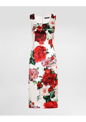 Dolce & Gabbana Sleeveless Satin Calf-length Dress With Rose Print - Woman Dresses Print 50