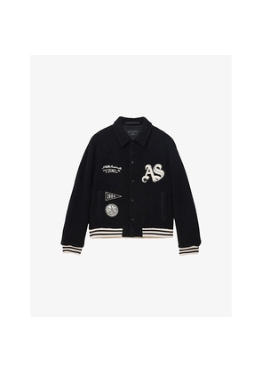 Mens Allsaints Baum Logo-Embroidered Wool-Blend Bomber Jacket