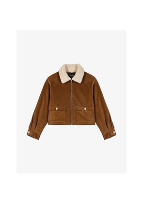 Womens Maje Cropped Shearling-Collar Cord Jacket