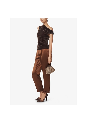 Womens Reiss Demi Off-Shoulder Stretch-Velvet Top