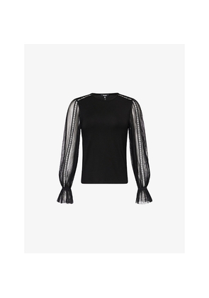 Womens Me And Em Lace Insert Tulle Stretch-Woven Blouse