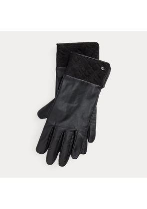 Quilted Suede-Trim Sheepskin Gloves