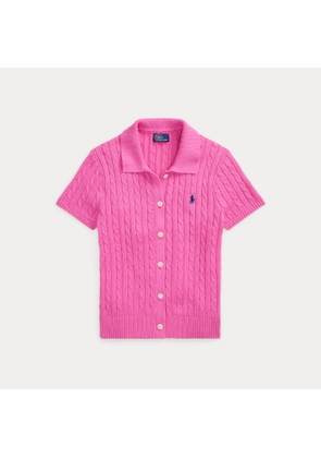 Cable Cotton Short-Sleeve Polo Cardigan