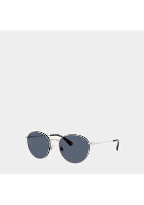 Plaid-Accent Round Metal Sunglasses