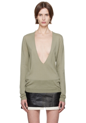 Rick Owens Green Hollywood Xtreme V Neck Pull Sweater