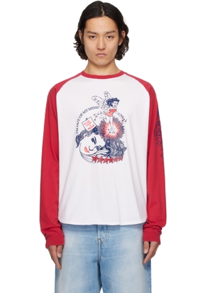 AMBUSH White & Red Raglan Long Sleeve T-shirt