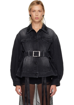 Simone Rocha Black Embellished Sculpted Belt Detail Denim Jacket