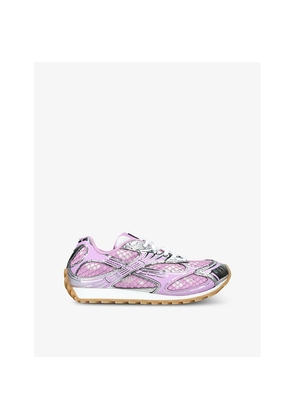 Womens Bottega Veneta Orbit Metallic-Panel Woven Low-Top Trainers
