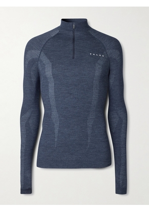 Falke - Printed Virgin Wool-Blend Half-Zip Ski Base Layer - Men - Blue - S