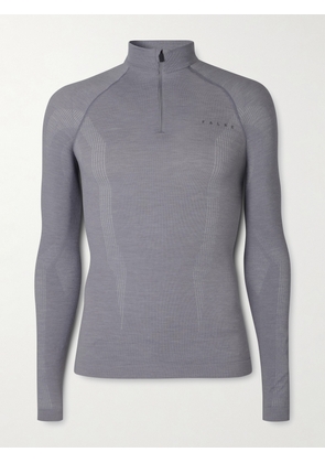 Falke - Printed Virgin Wool-Blend Jersey Half-Zip Ski Base Layer - Men - Gray - S