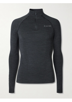 Falke - Printed Virgin Wool-Blend Half-Zip Ski Base Layer - Men - Black - S