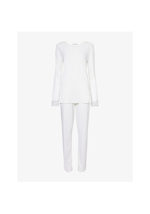 Womens Hanro Kalea Lace-Trims Cotton-Jersey  Pyjama Set