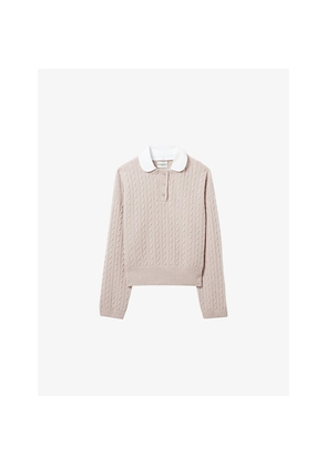 Womens Claudie Pierlot Peter Pan-Collar Cable-Knit Wool and Cashmere Jumper