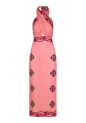 Johanna Ortiz Energetic Patterns Linen Halter Midi Dress - Moda Operandi