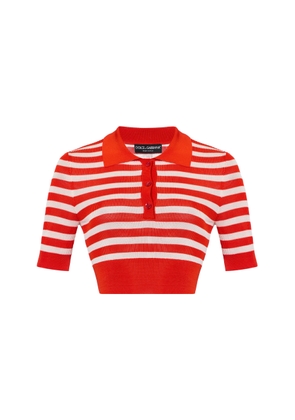 Dolce & Gabbana Striped Ribbed-Knit Cropped Polo Shirt - Moda Operandi