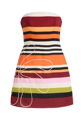 Cala de la Cruz - Exclusive Roma Embroidered Striped-Linen Mini Dress - Multi - S - Moda Operandi
