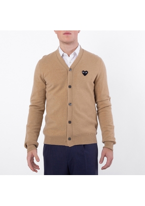 Comme Des Garcons Mens Heart Logo Cardigan In Beige