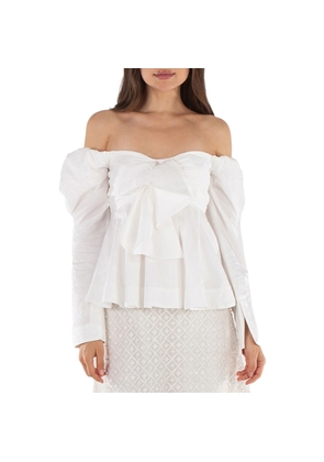 Aje Ladies Ivory Cotton Poplin Strapless Valentina Bow Top