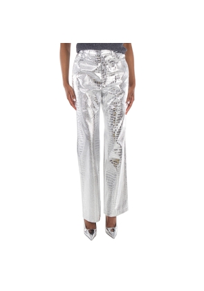 Rotate Ladies Silver Embossed Crocodile Skin Effect Trousers