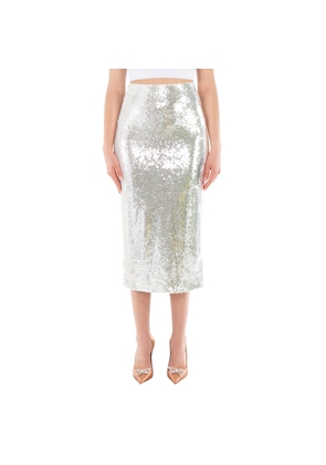 Rotate Ladies Bright White Sequined Midi Pencil Skirt