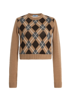 Prada Cropped Argyle Cashmere Sweater - Moda Operandi