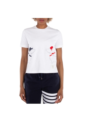 Thom Browne Ladies Dog-Embroidered Cotton T-Shirt