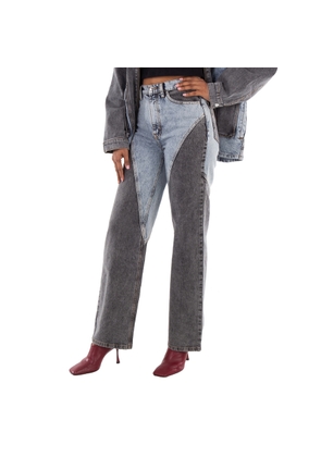 Rotate Ladies Medium Blue Denim Straight Patchwork Jeans