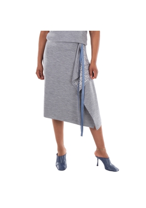 Fendi Logo Pattern Midi Drape Wool Skirt