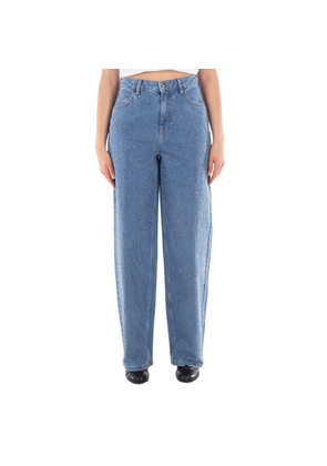 Rotate Ladies Light Blue Denim Rhinestone Wide Leg Jeans