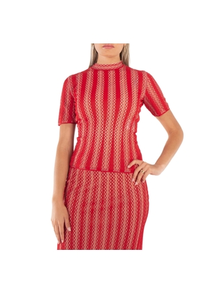 Fendi Ladies Short Sleeve Lace Embroidered Top