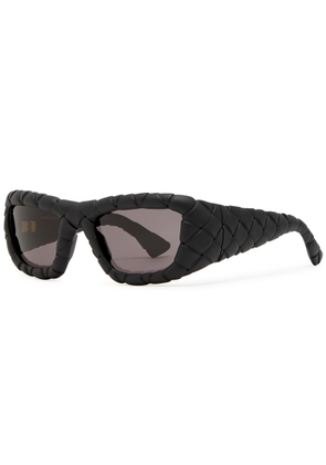 Bottega Veneta Intrecciato Rectangle-frame Sunglasses - Black - One Size
