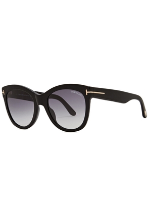 Tom Ford Wallace Round Frame Sunglasses Bkot 01B, Classic Black Sunglasses With Blue Tint - One Size