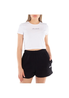 Rotate Ladies Bright White Logo Applique Cropped T-Shirt