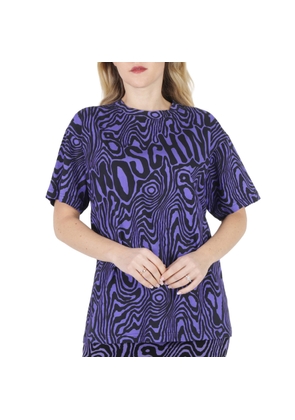 Moschino Purple Oversized Moire Effect Zebra-Print Cotton T-Shirt