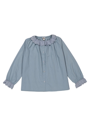 Bonton Girls Blue Popeline Long Sleeves Blouse