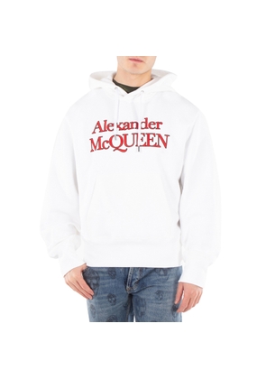 Alexander Mcqueen Mens Optical White Logo-Embroidered Cotton Hoodie