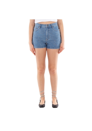 Rotate Ladies Light Blue Denim Rhinestone Denim Shorts