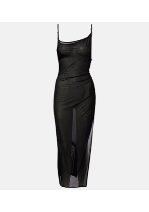 Mugler Asymmetrical sheer midi dress