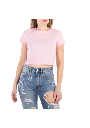 Rotate Logo-Print Crystal-Embellished Crop Top, Brand Size 40 ( US Size 6 )