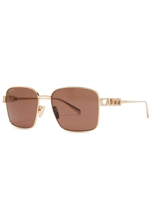 Gucci Crystal-embellished Square-frame Sunglasses - Gold - One Size