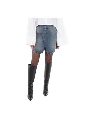 MM6 Logo Patch Faded Denim Skirt, Brand Size 38 (US Size 4)