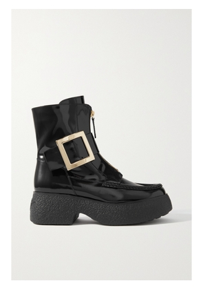 Roger Vivier - Viv Rangers Embellished Patent-leather Platform Ankle Boots - Black - IT35.5,IT36,IT36.5,IT37,IT37.5,IT38,IT38.5,IT39,IT39.5,IT40,IT40.5,IT41,IT42